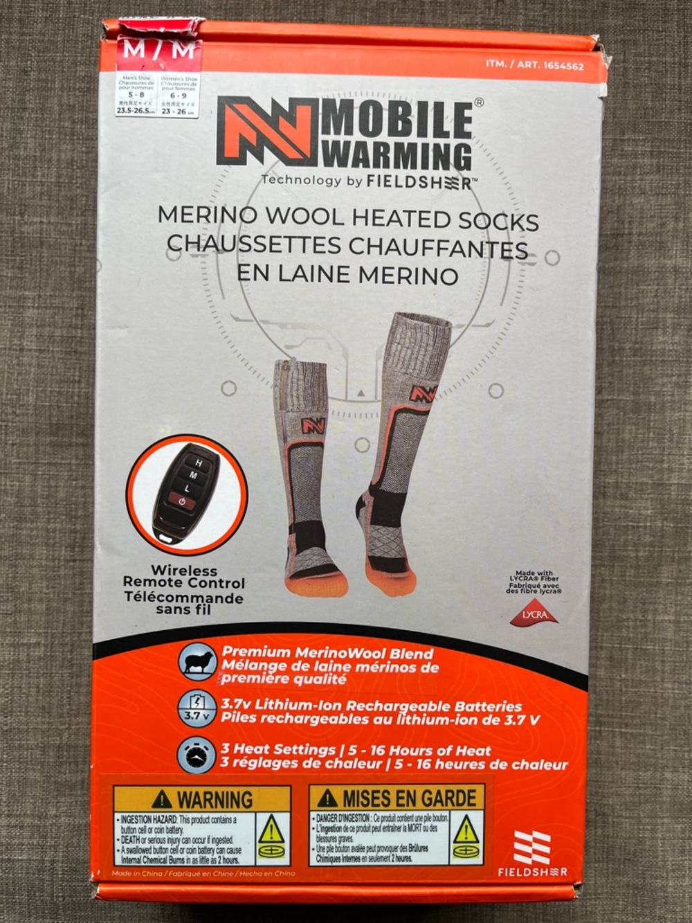 Mobile Warming Rechargable Merino Wool Heating Socks New Open Box M